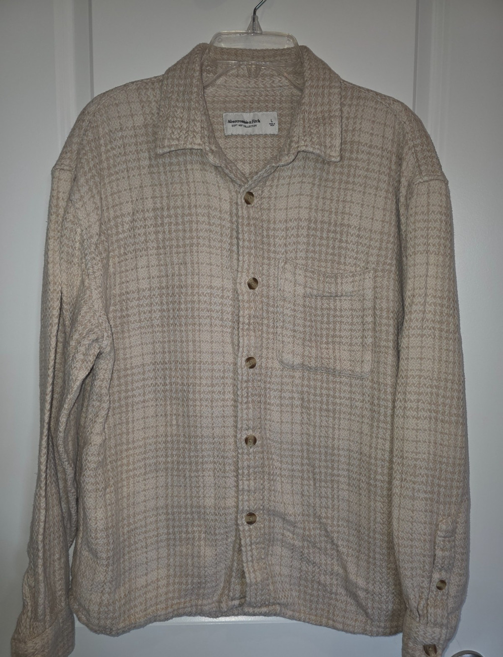 Abercrombie & Fitch Long Sleeve Shirt Men's Large Beige Soft Button-Up Oversized